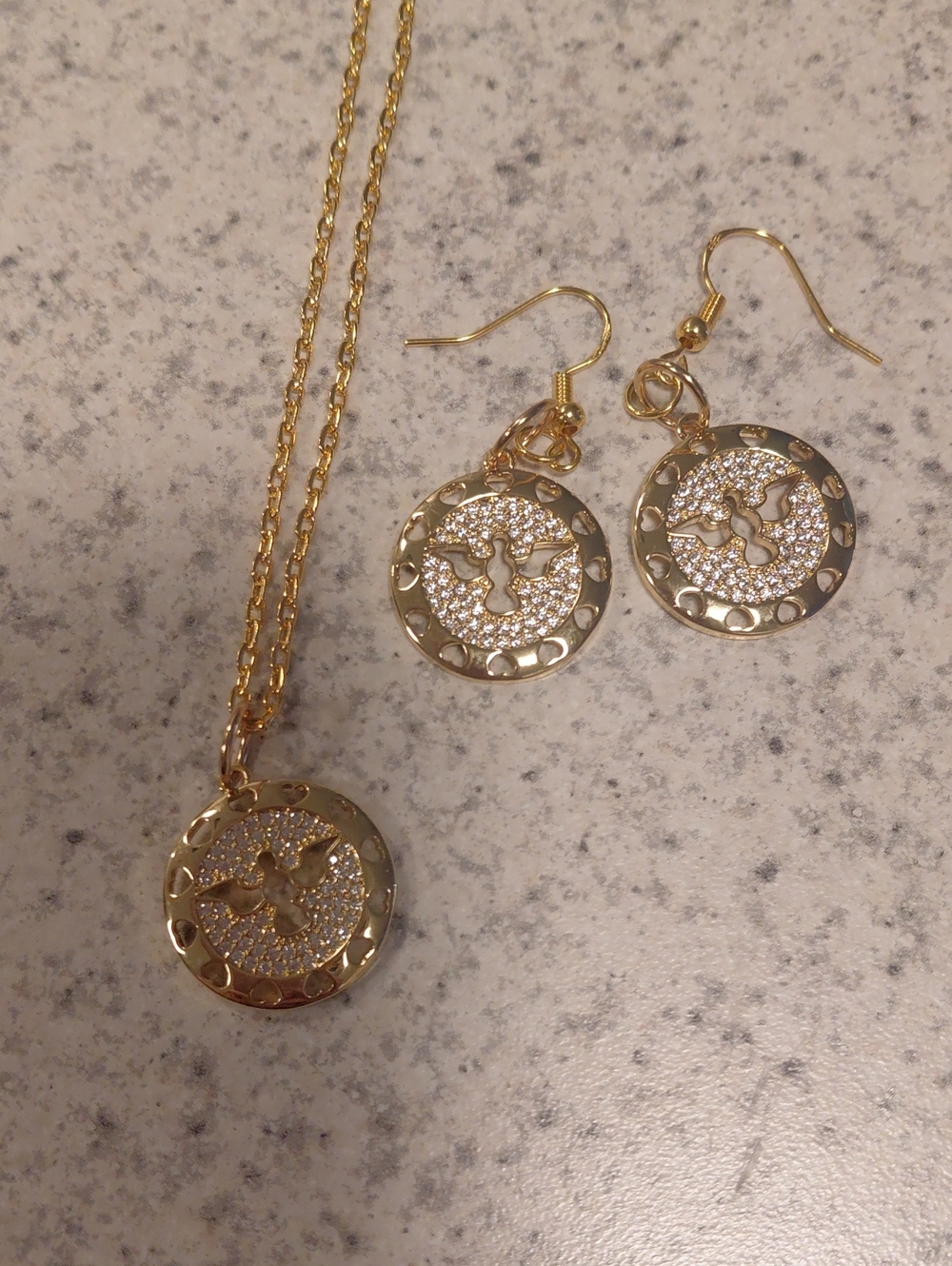 Gold Bird Pendant Necklace and Earrings Set